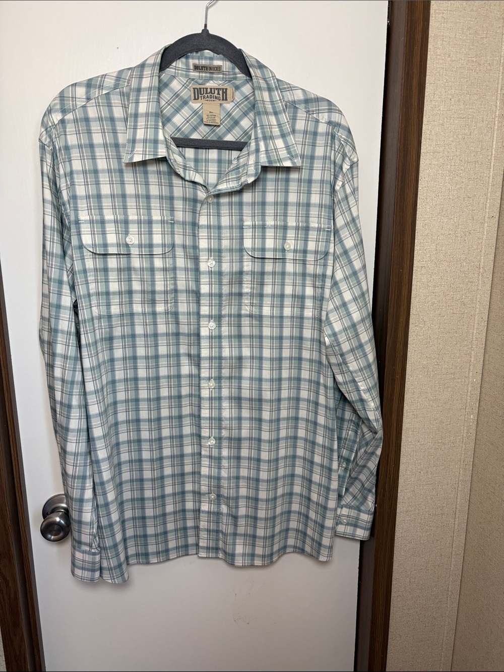 Duluth Trading Co Duluth Untucked Mens Plaid Button Down Shirt XL Blue Gray